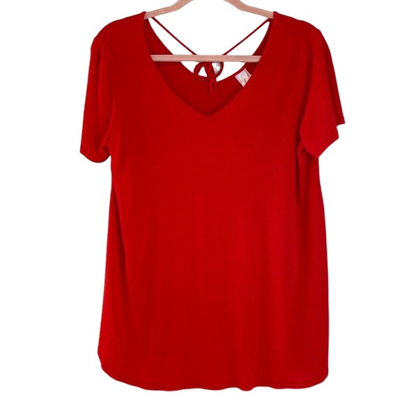 RED V NECK TOP TIE BACK DETAIL HONEYME BRAND SMALL MEMORIAL DAY 4TH OF JULY - Picture 5 of 6